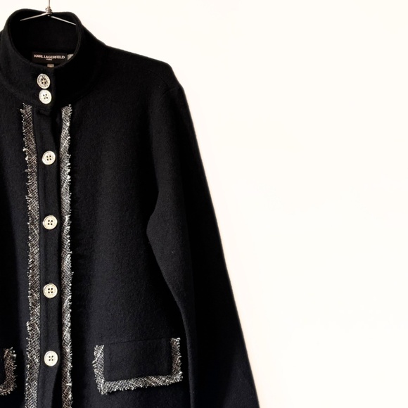 Karl Lagerfeld Paris Lightweight Wool Blend Black & White Jacket Size M - Picture 3 of 7